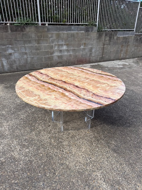 Vintage Onyx & Lucite Round Dining Table