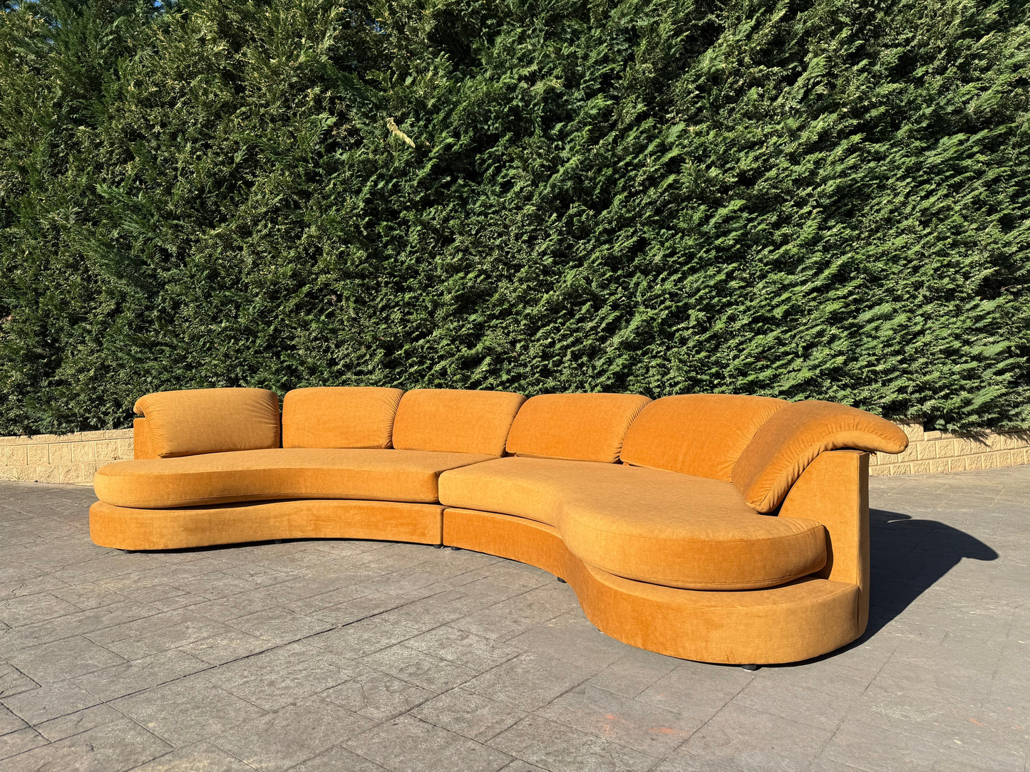 Curved Caramel Velvet Sofa