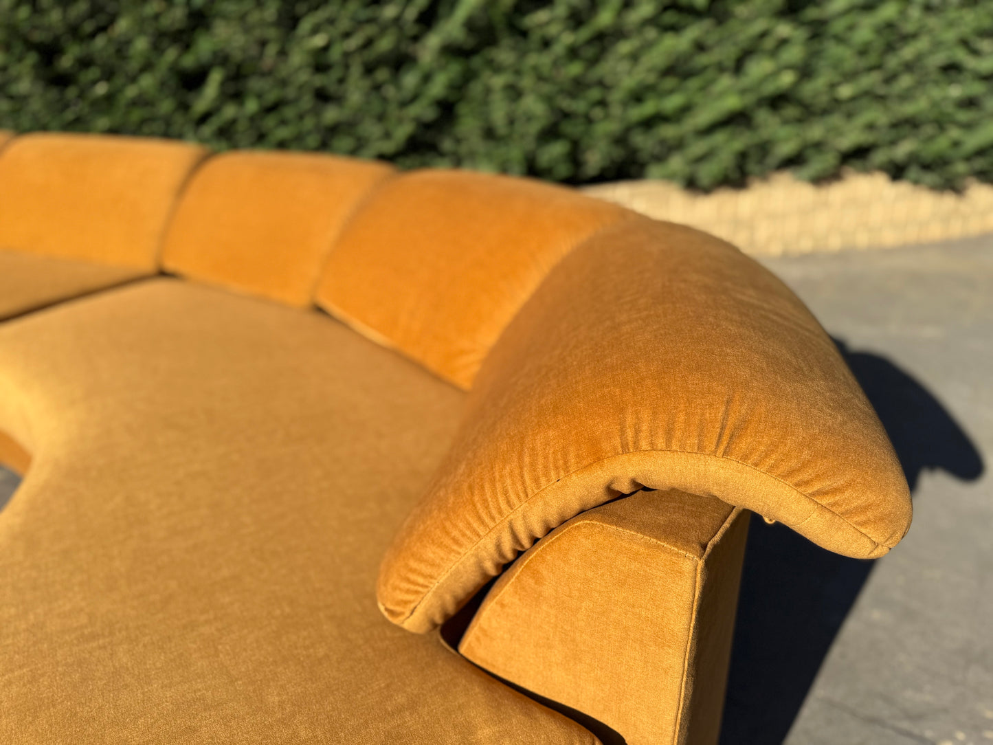 Curved Caramel Velvet Sofa
