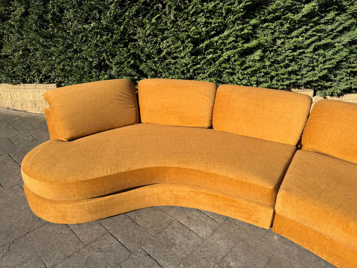 Curved Caramel Velvet Sofa