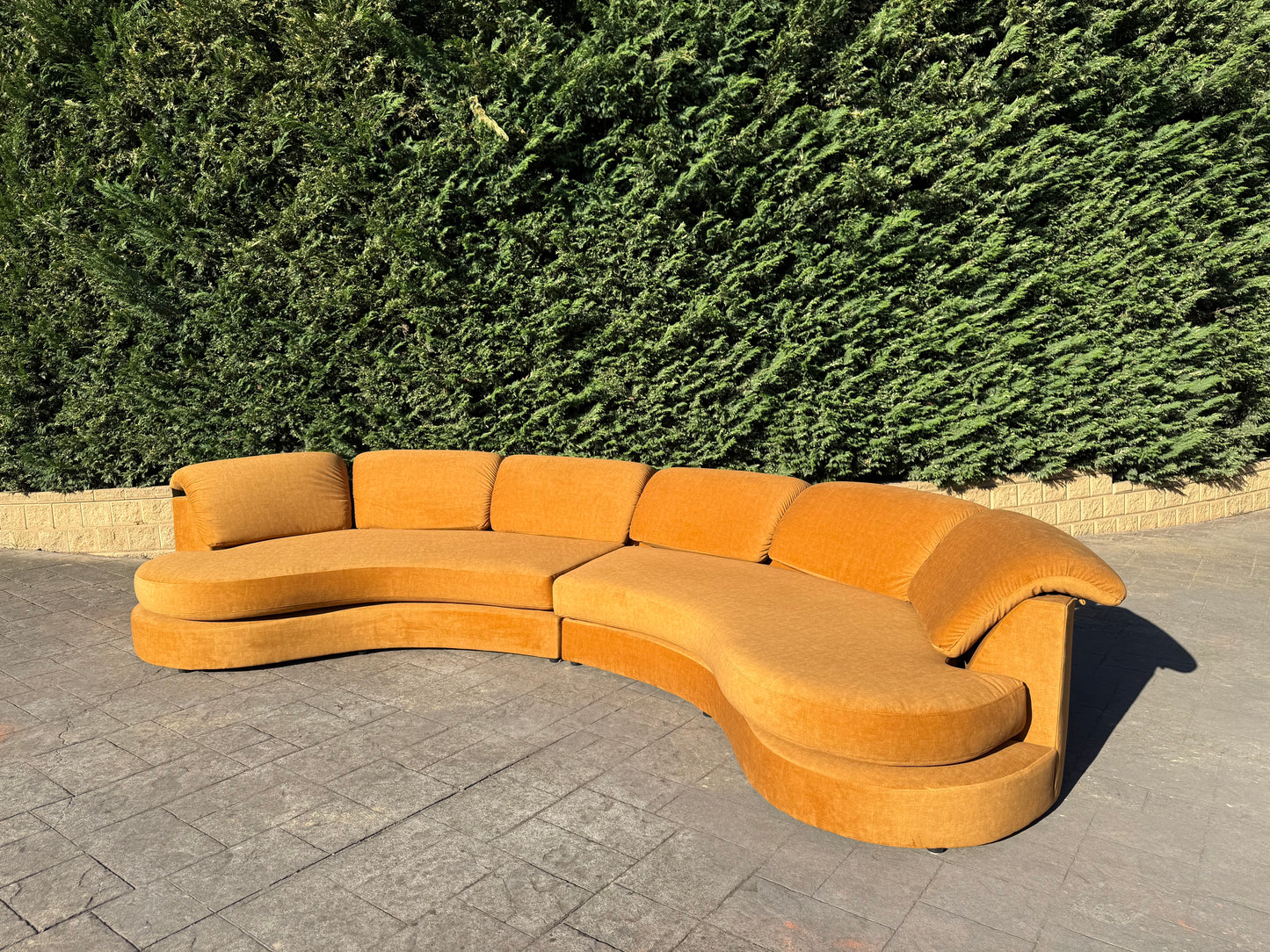 Curved Caramel Velvet Sofa