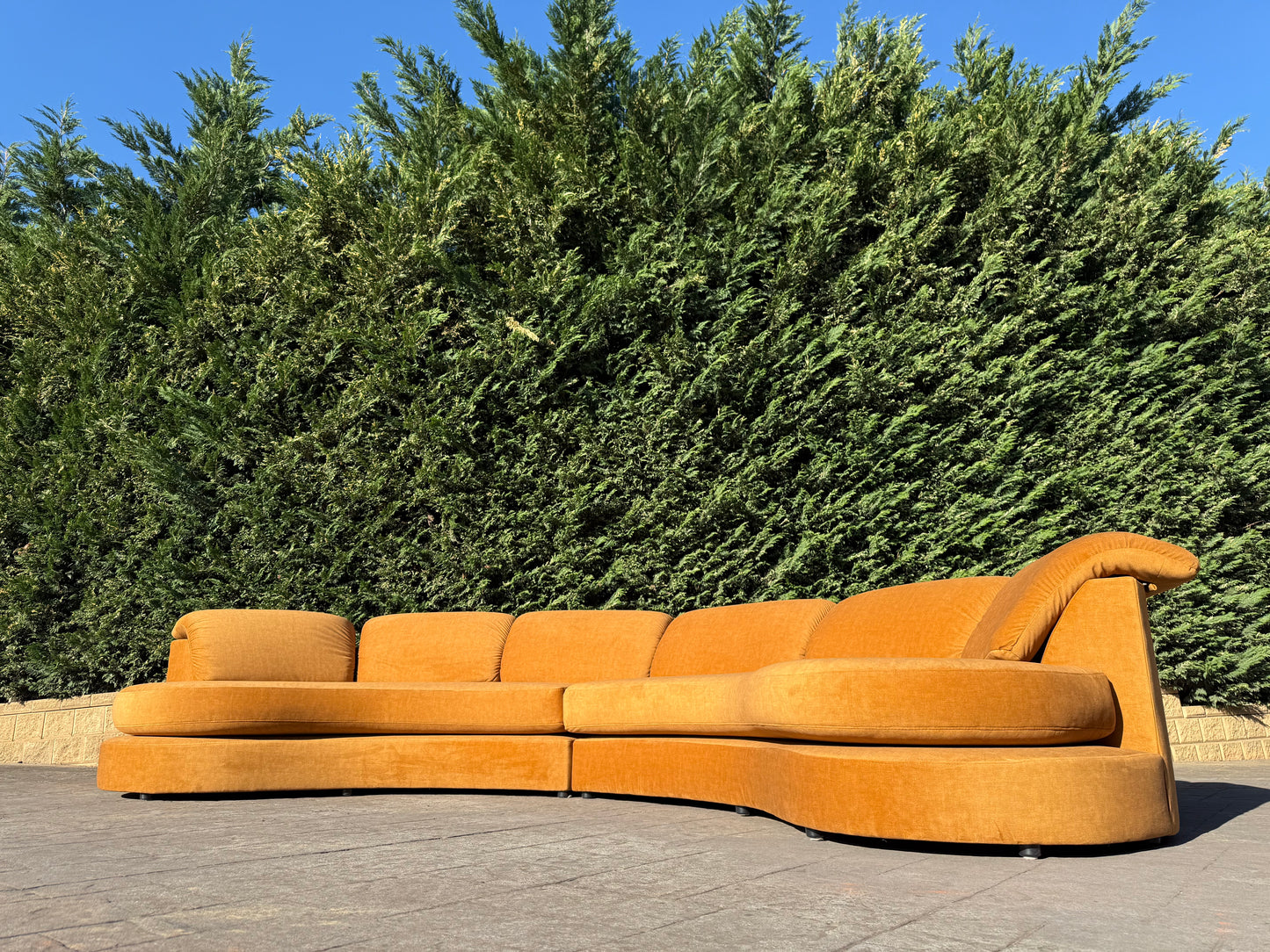 Curved Caramel Velvet Sofa