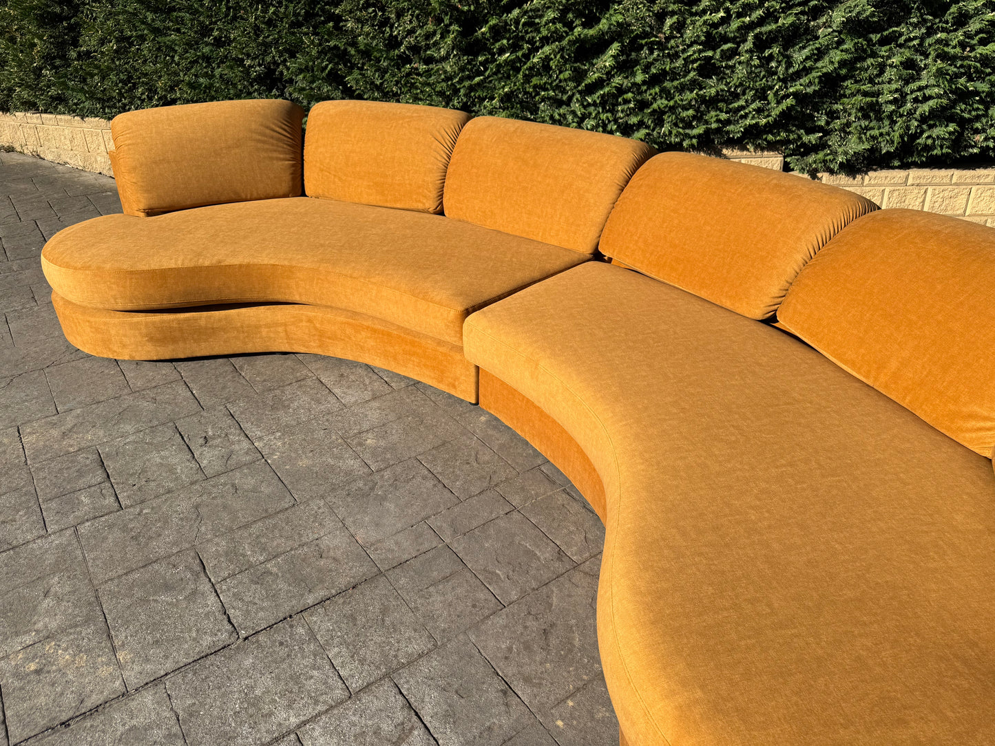 Curved Caramel Velvet Sofa