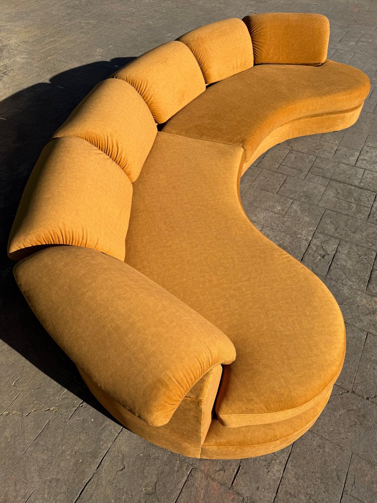Curved Caramel Velvet Sofa