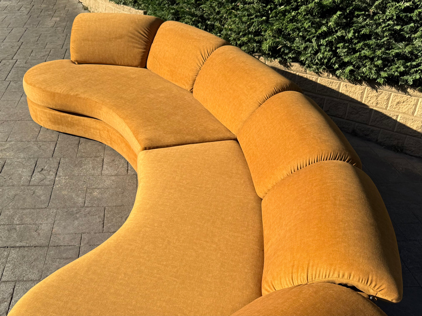 Curved Caramel Velvet Sofa