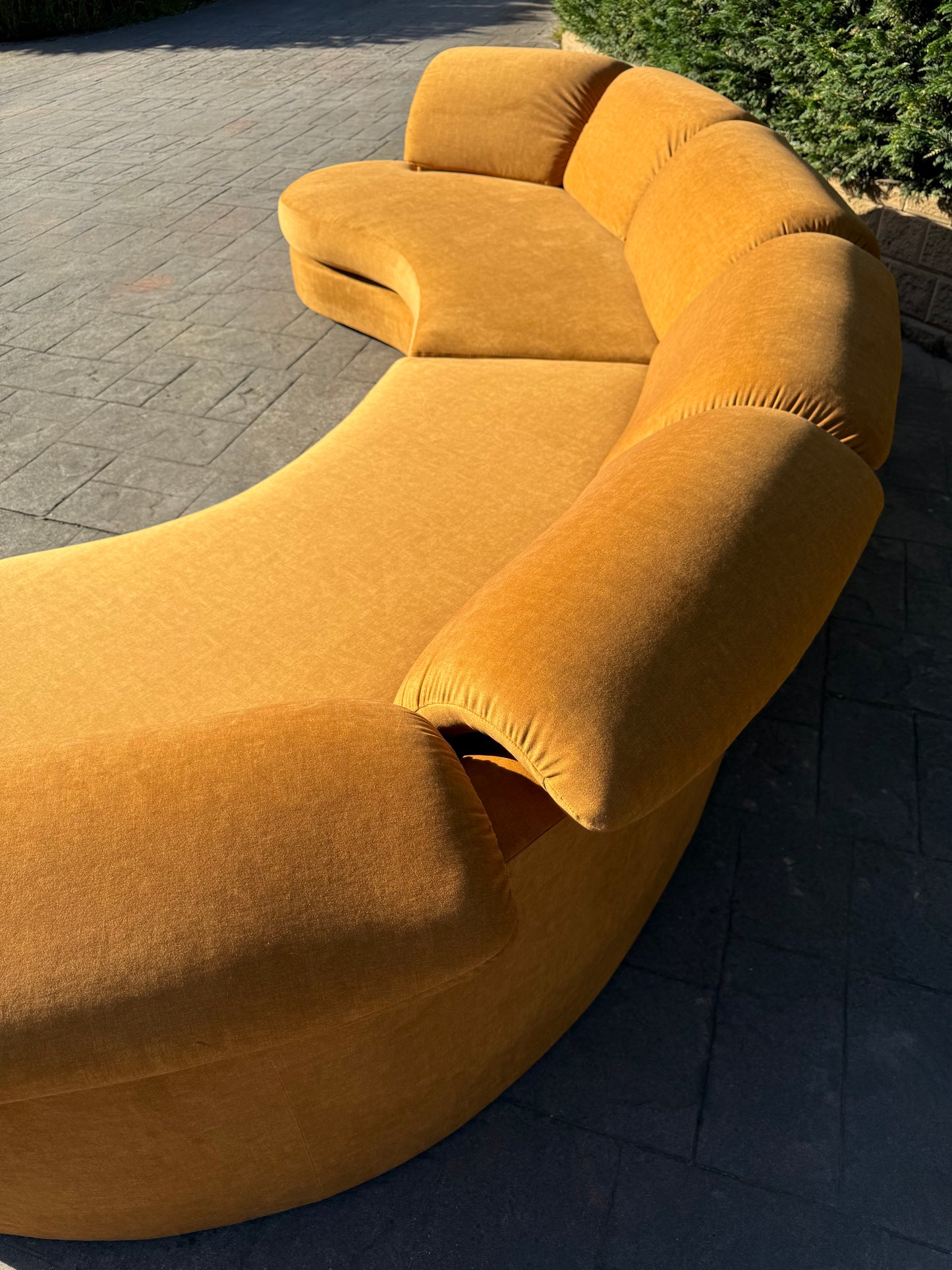Curved Caramel Velvet Sofa