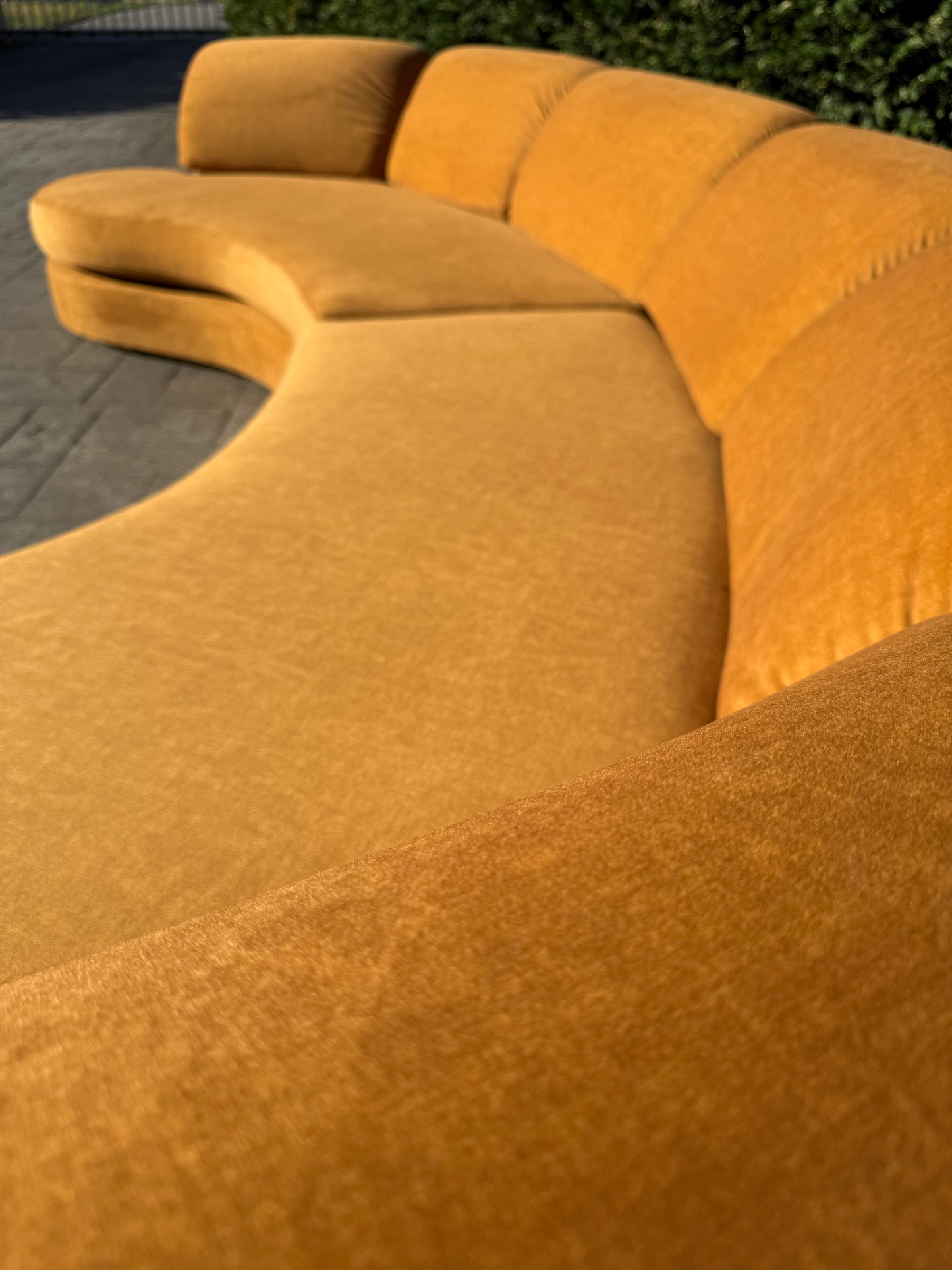 Curved Caramel Velvet Sofa