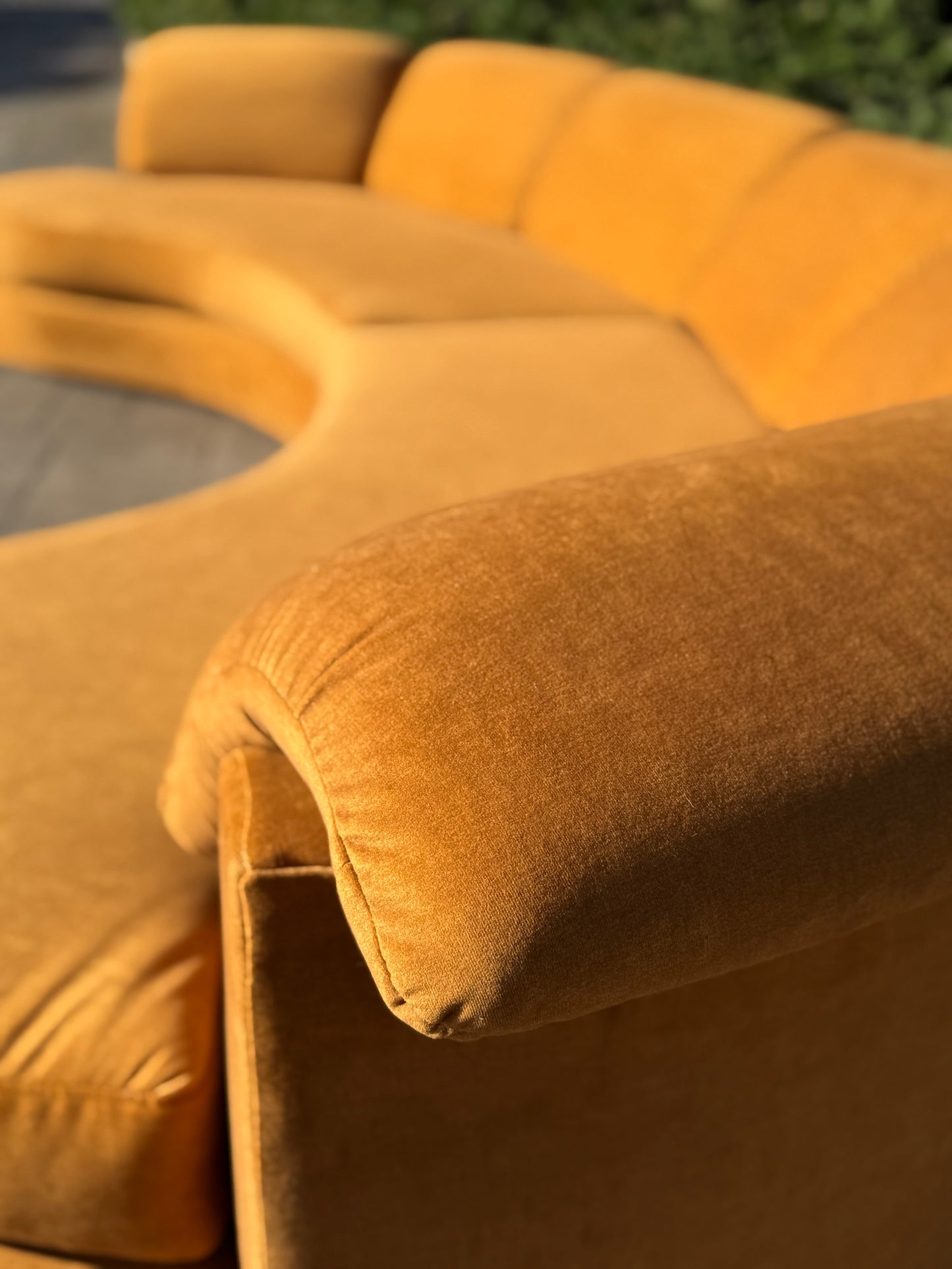 Curved Caramel Velvet Sofa
