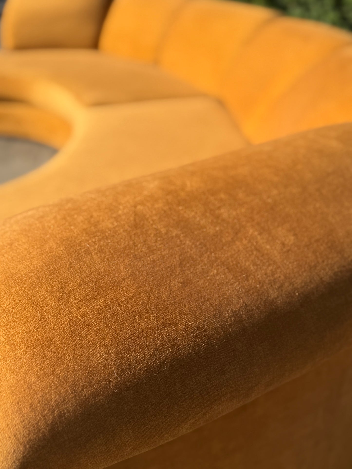 Curved Caramel Velvet Sofa