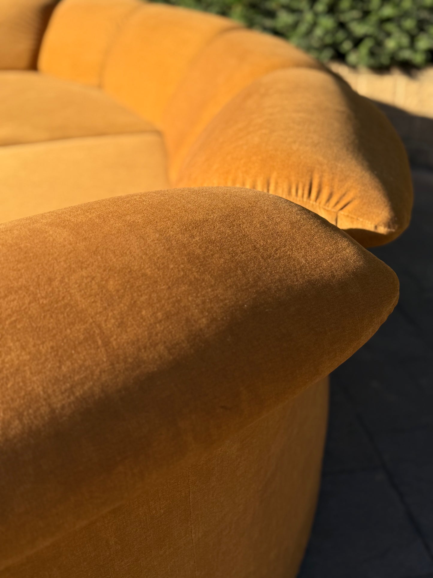 Curved Caramel Velvet Sofa