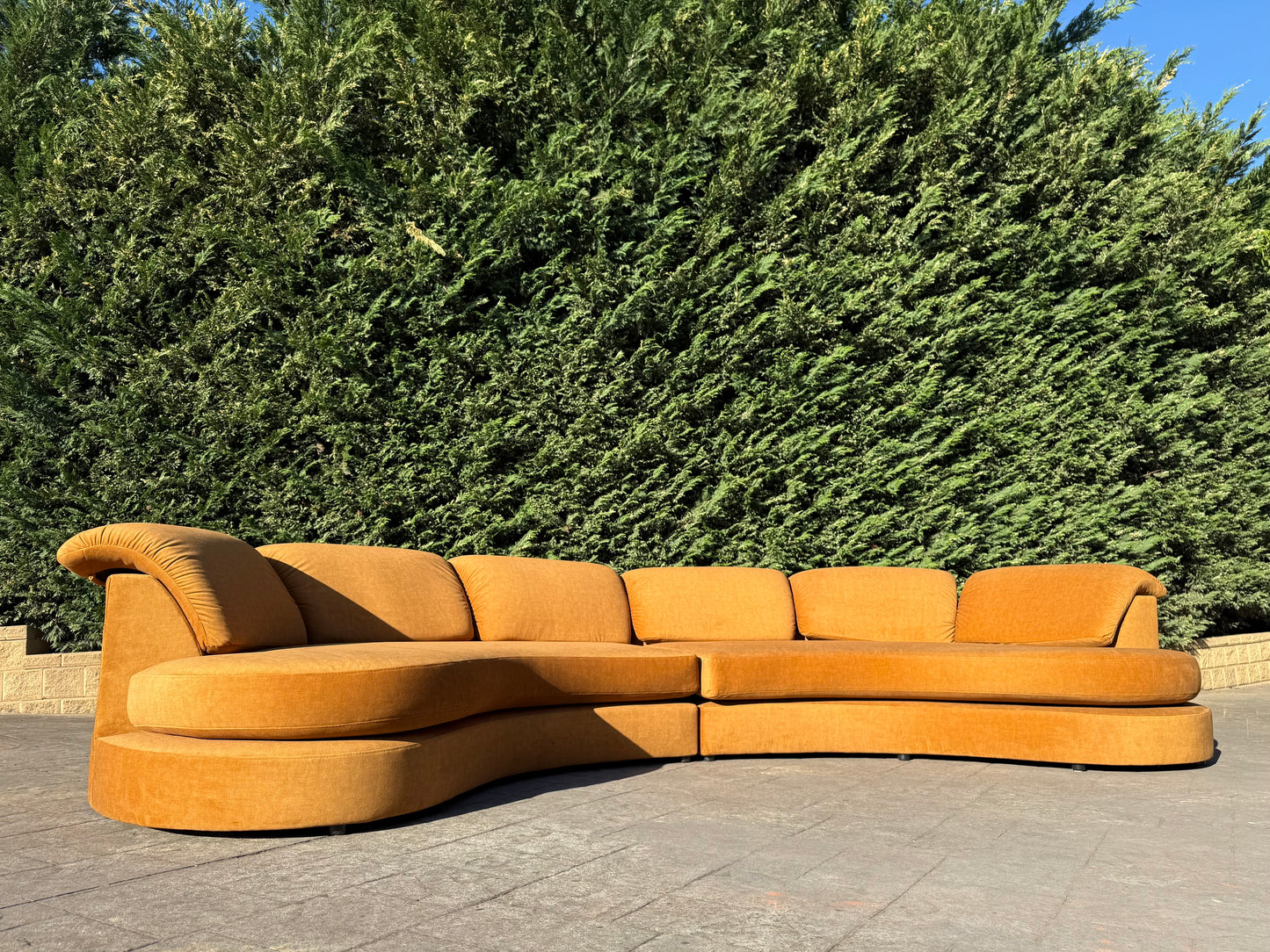 Curved Caramel Velvet Sofa