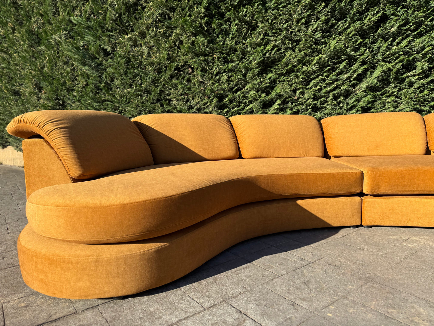Curved Caramel Velvet Sofa