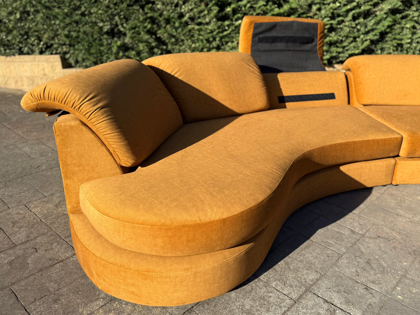 Curved Caramel Velvet Sofa