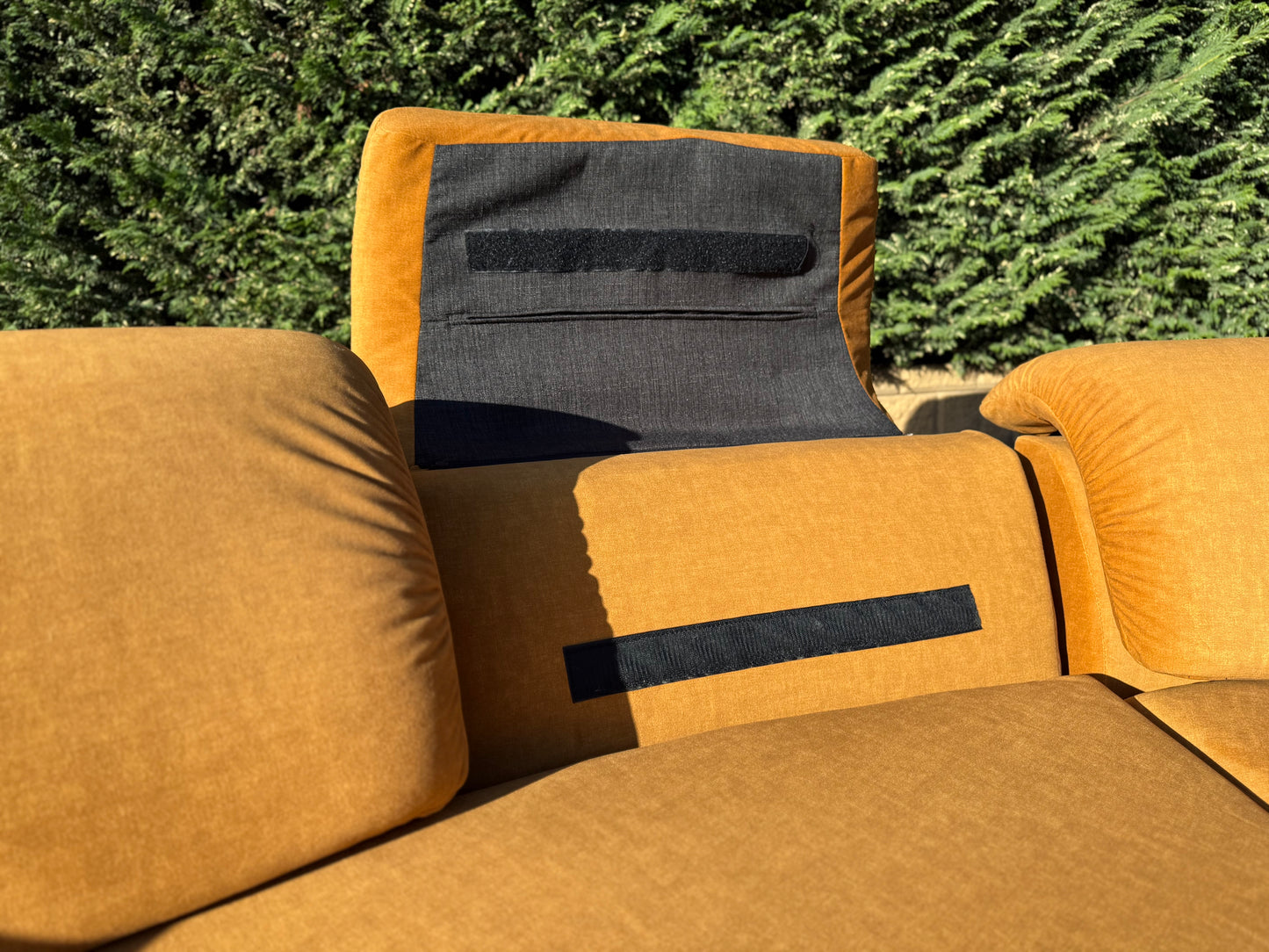 Curved Caramel Velvet Sofa