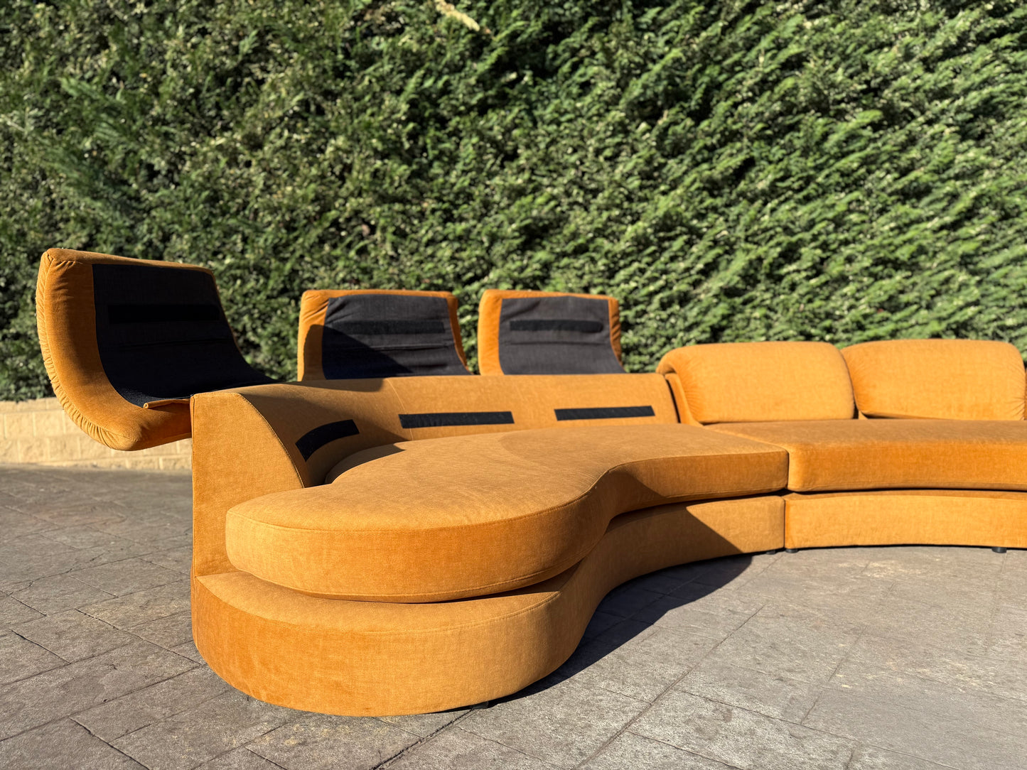 Curved Caramel Velvet Sofa