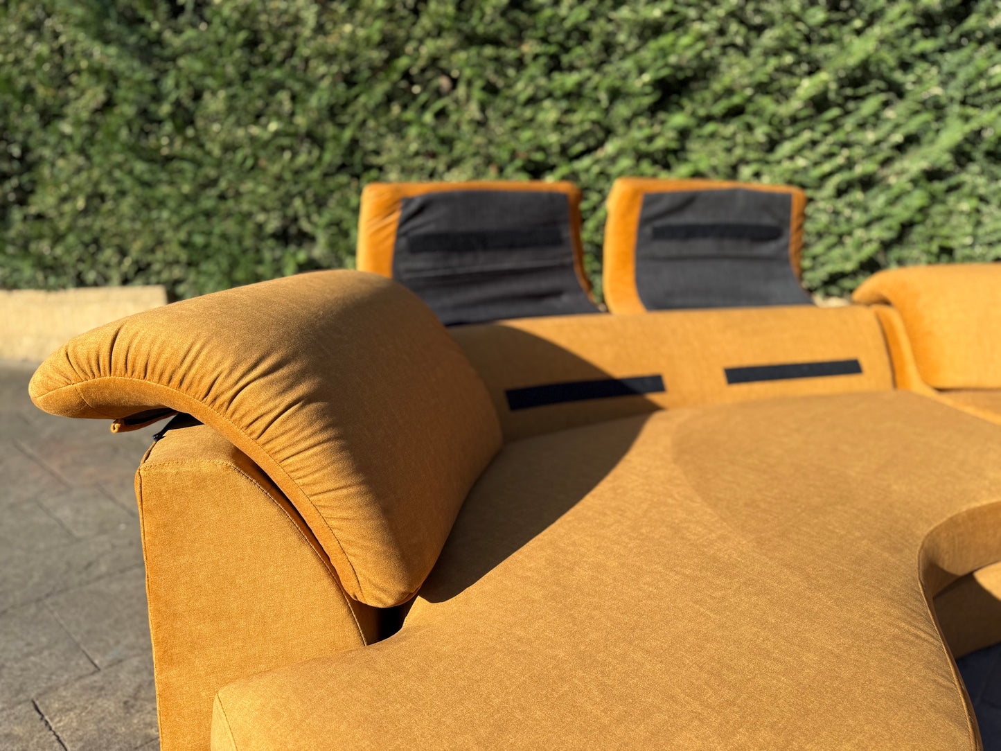 Curved Caramel Velvet Sofa