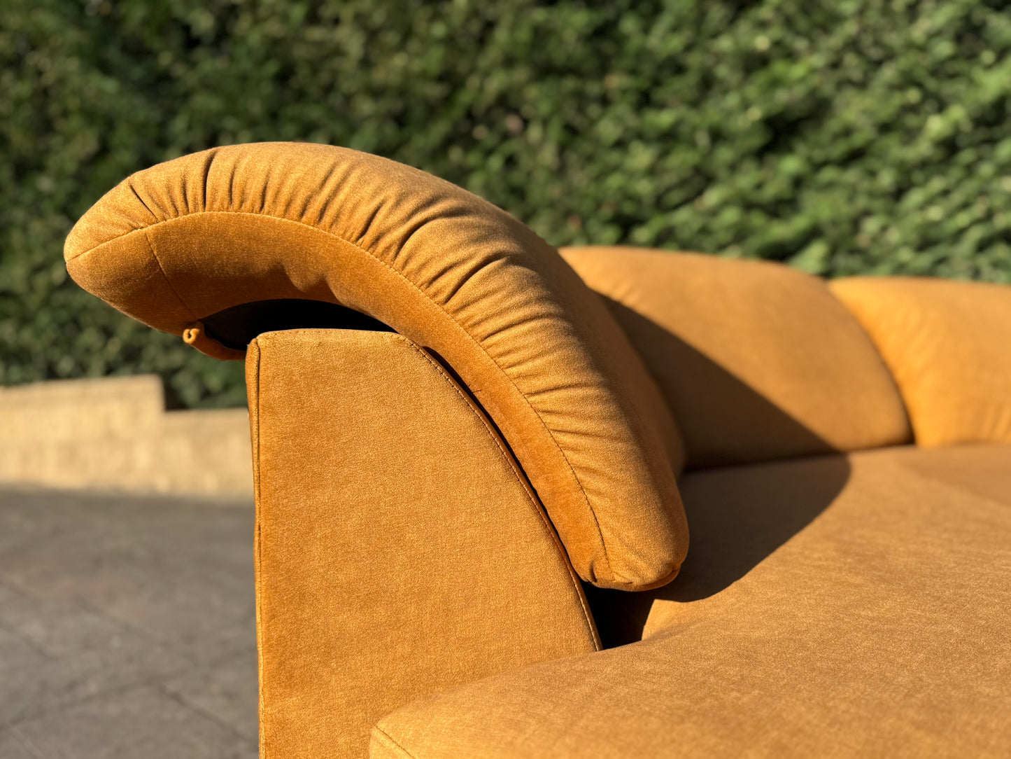 Curved Caramel Velvet Sofa