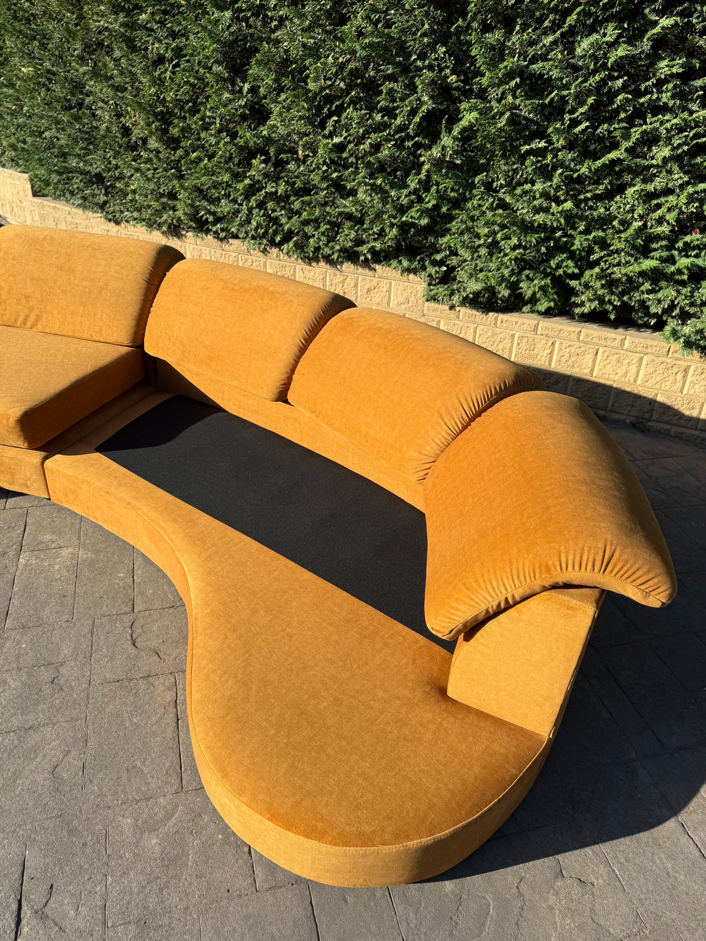 Curved Caramel Velvet Sofa