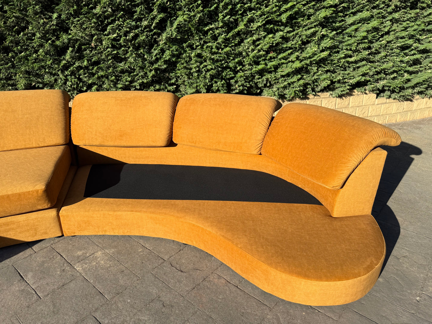 Curved Caramel Velvet Sofa