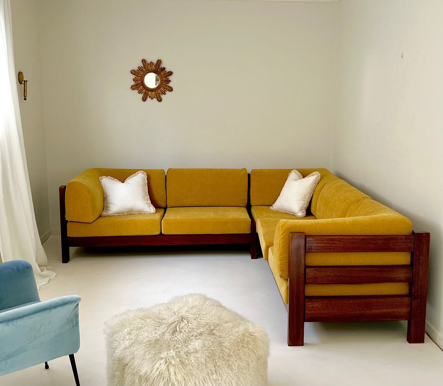Mustard Velvet Modular Sofa & Ottoman Set