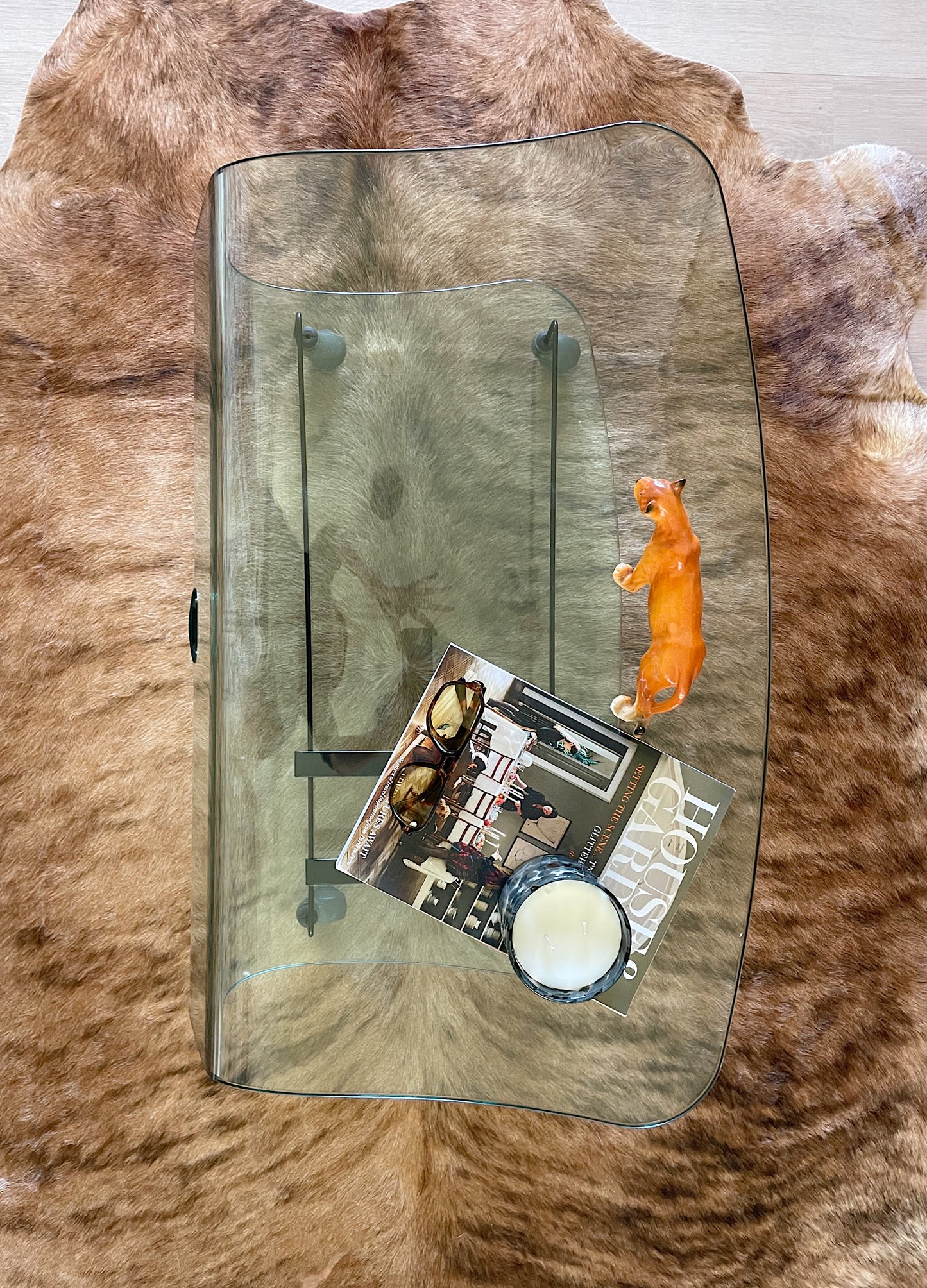 Fiam Italia Curved Glass Coffee Table with Magazine Rack