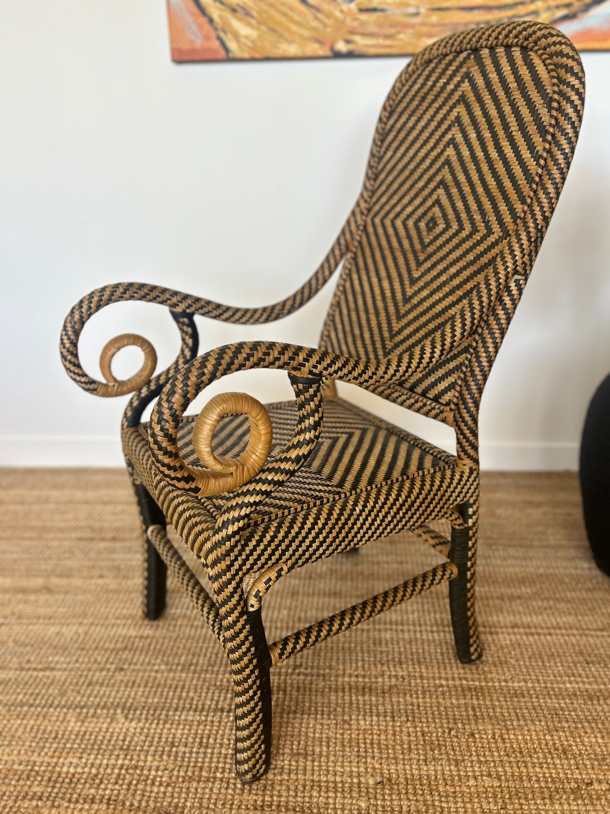 1960s Chevron Rattan Armchair