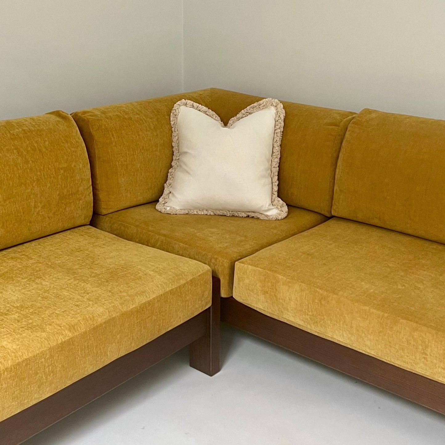 Mustard Velvet Modular Sofa & Ottoman Set