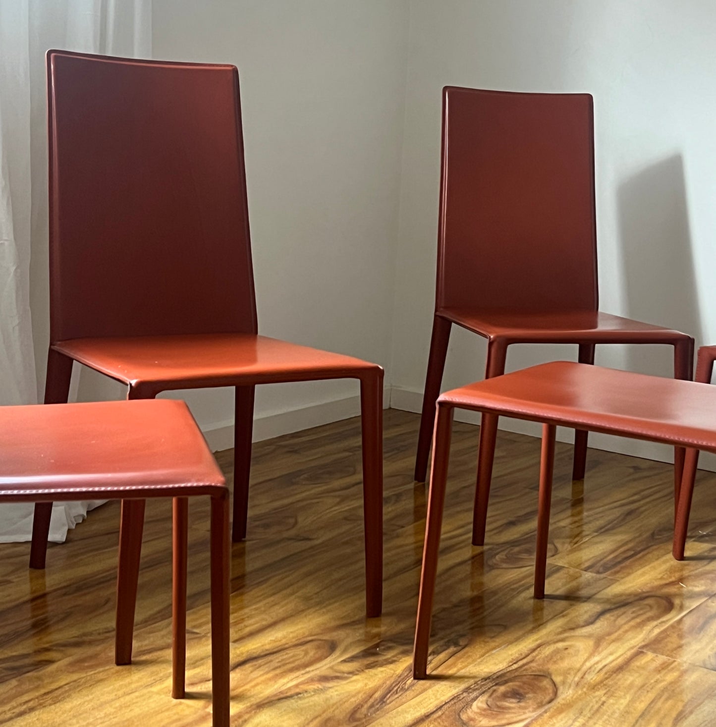 Brick-Red Leather 'Norma' Chairs by Arper, Italy (Set of 6)