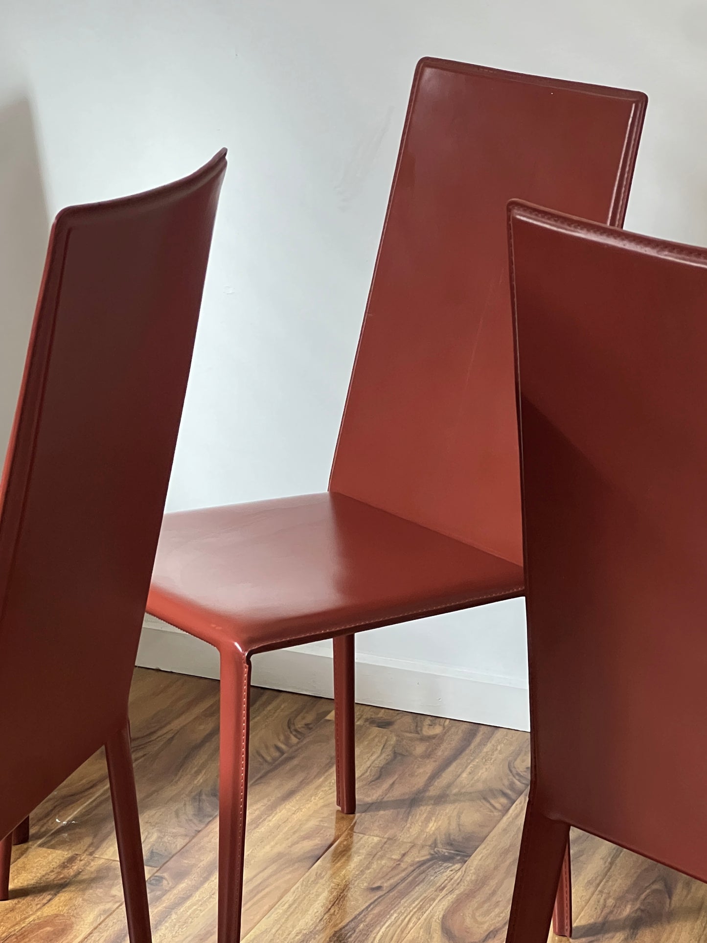Brick-Red Leather 'Norma' Chairs by Arper, Italy (Set of 6)