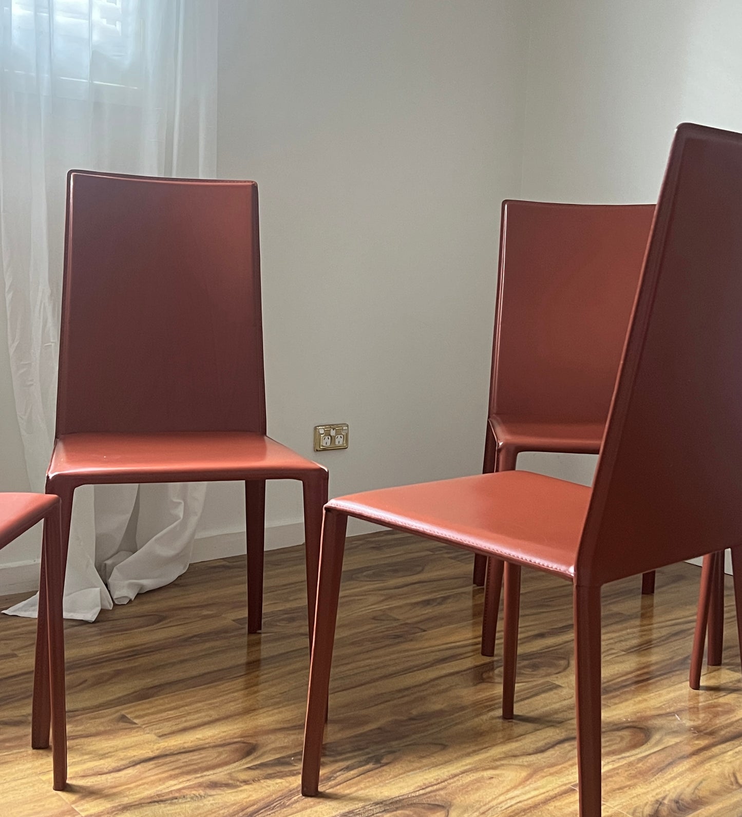 Brick-Red Leather 'Norma' Chairs by Arper, Italy (Set of 6)