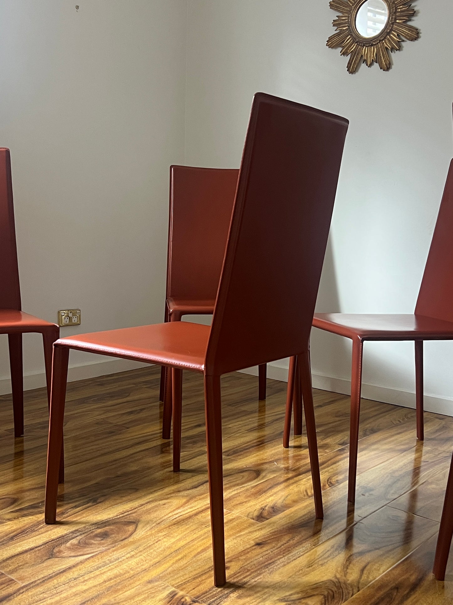 Brick-Red Leather 'Norma' Chairs by Arper, Italy (Set of 6)