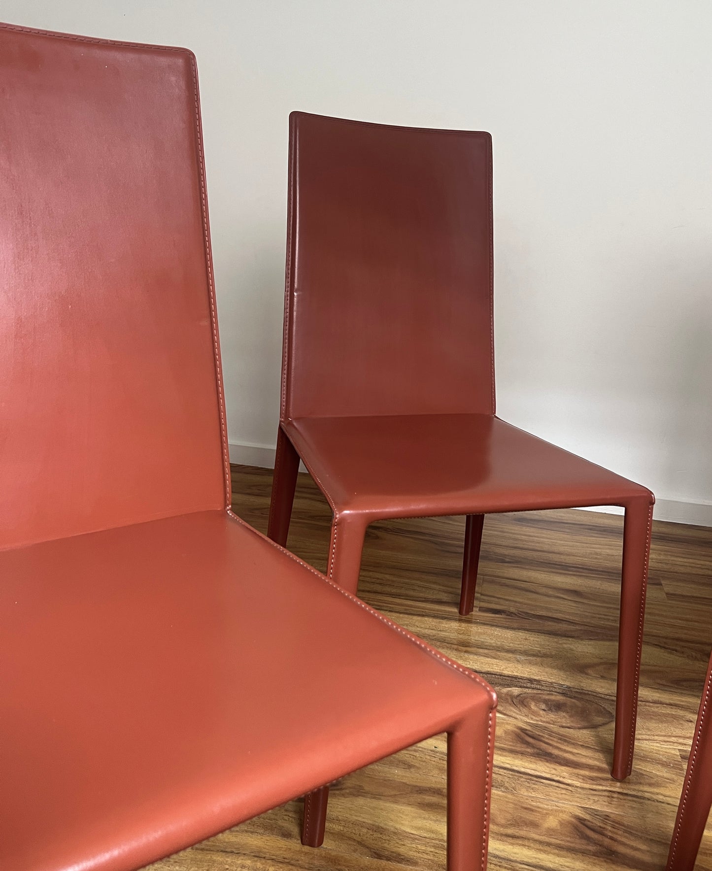 Brick-Red Leather 'Norma' Chairs by Arper, Italy (Set of 6)