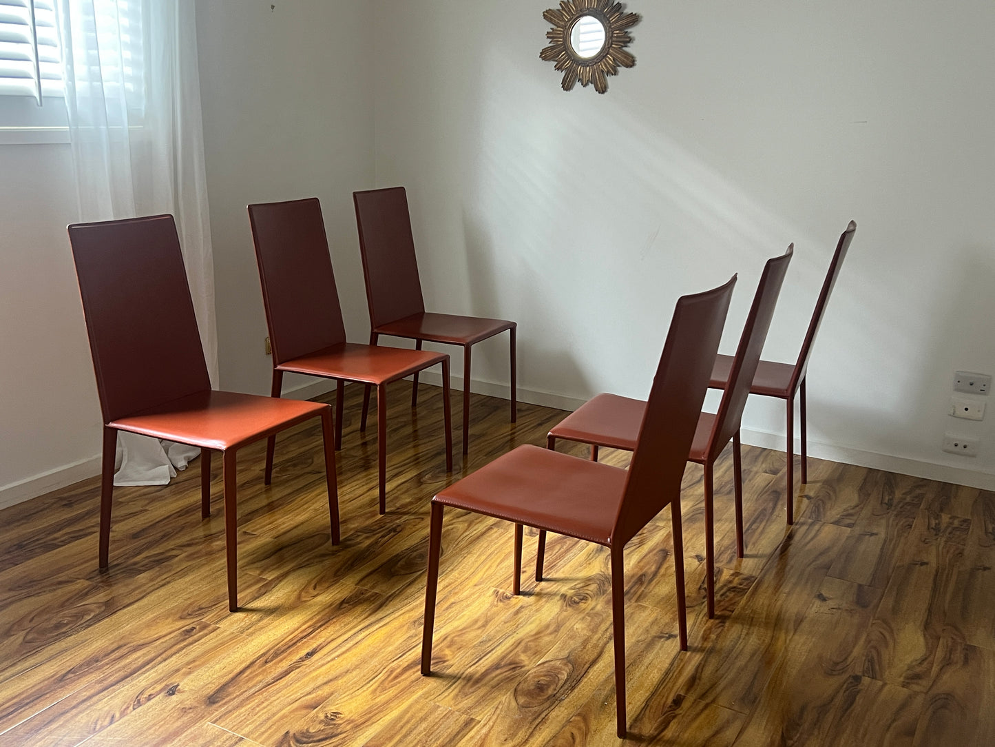 Brick-Red Leather 'Norma' Chairs by Arper, Italy (Set of 6)