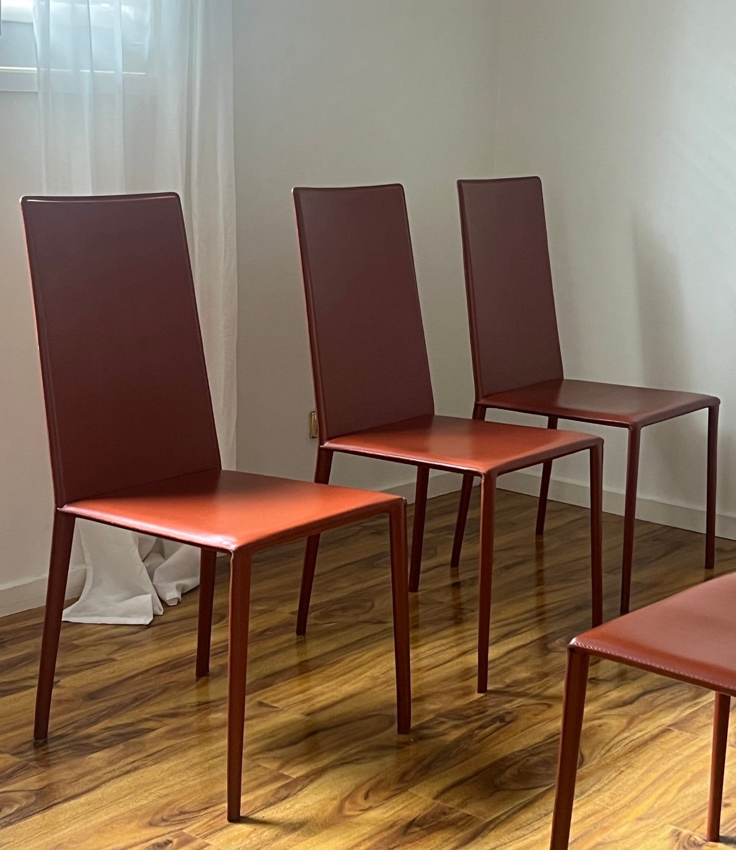 Brick-Red Leather 'Norma' Chairs by Arper, Italy (Set of 6)