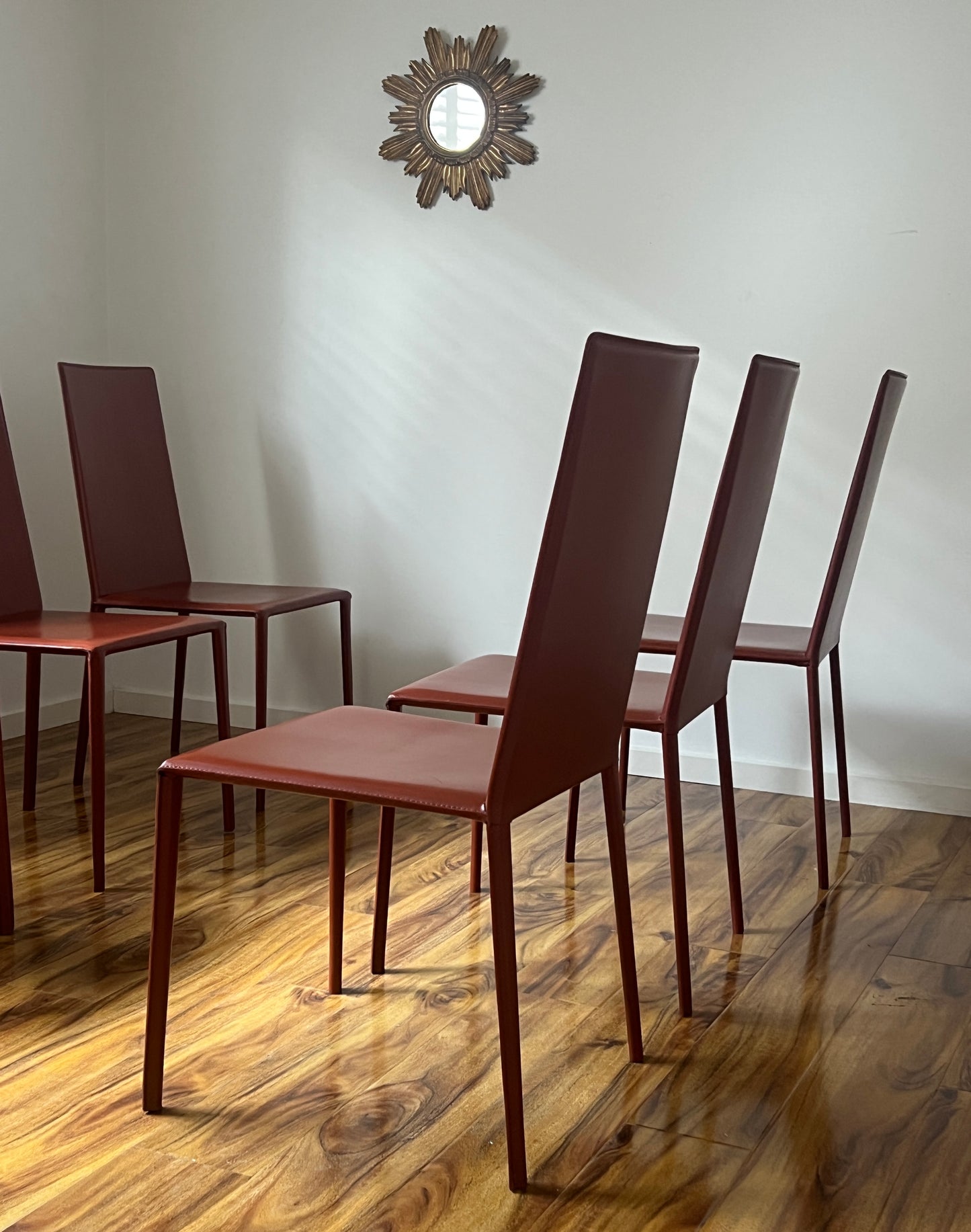 Brick-Red Leather 'Norma' Chairs by Arper, Italy (Set of 6)