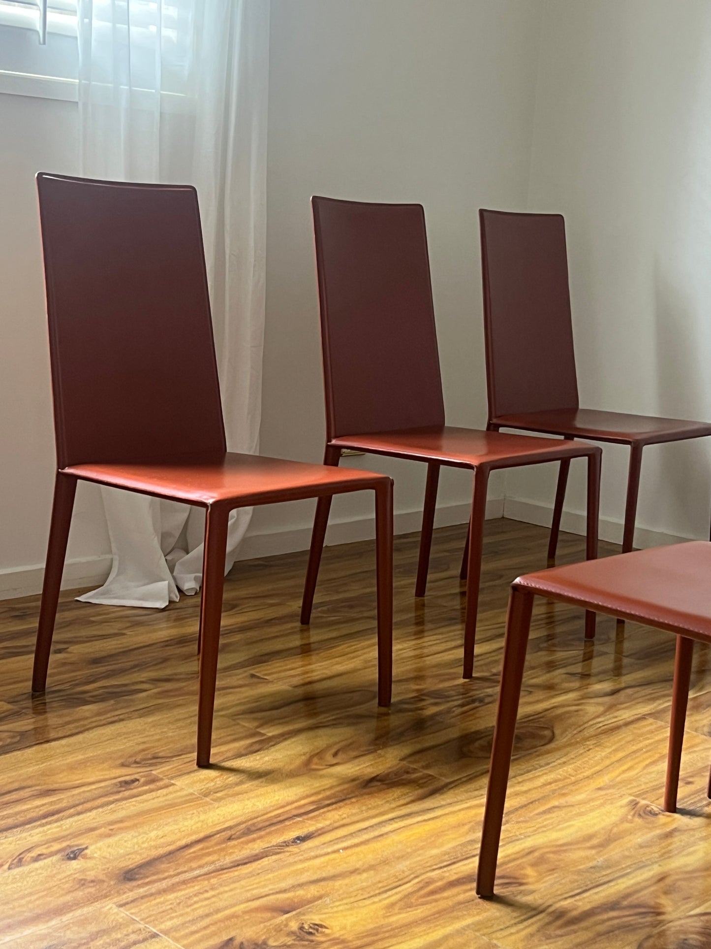 Brick-Red Leather 'Norma' Chairs by Arper, Italy (Set of 6)