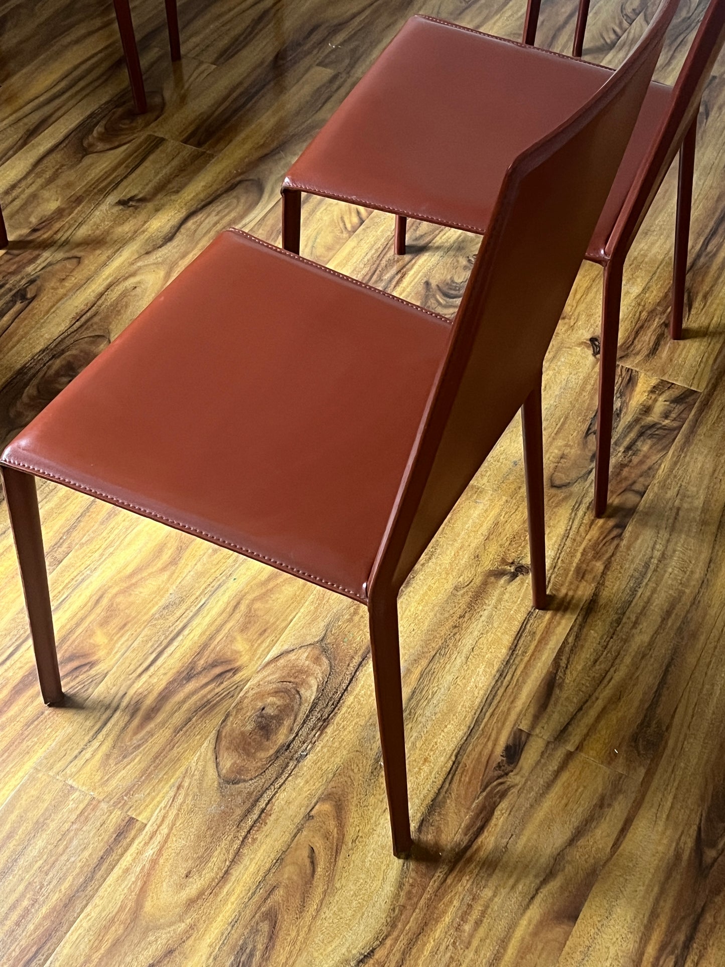Brick-Red Leather 'Norma' Chairs by Arper, Italy (Set of 6)