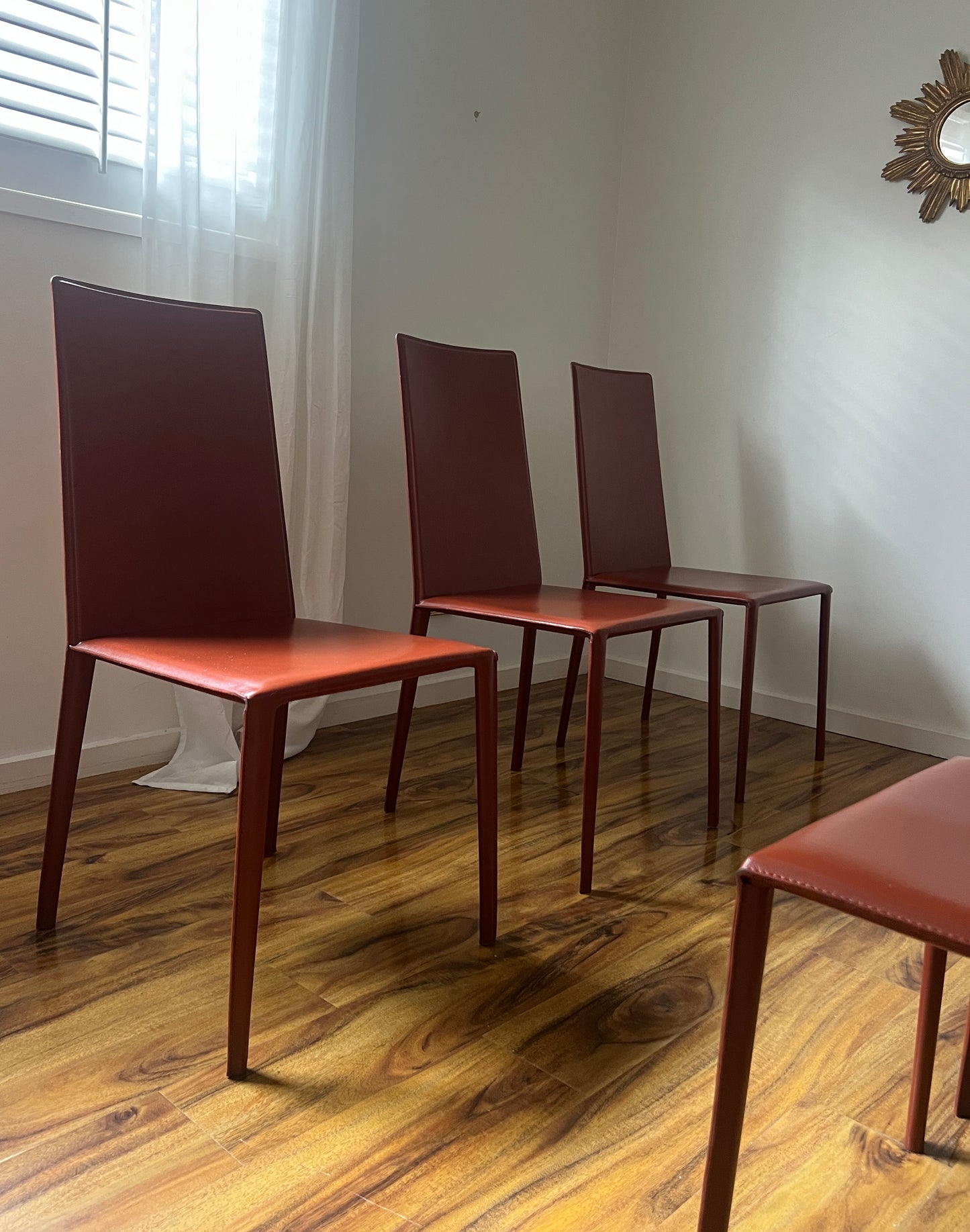 Brick-Red Leather 'Norma' Chairs by Arper, Italy (Set of 6)