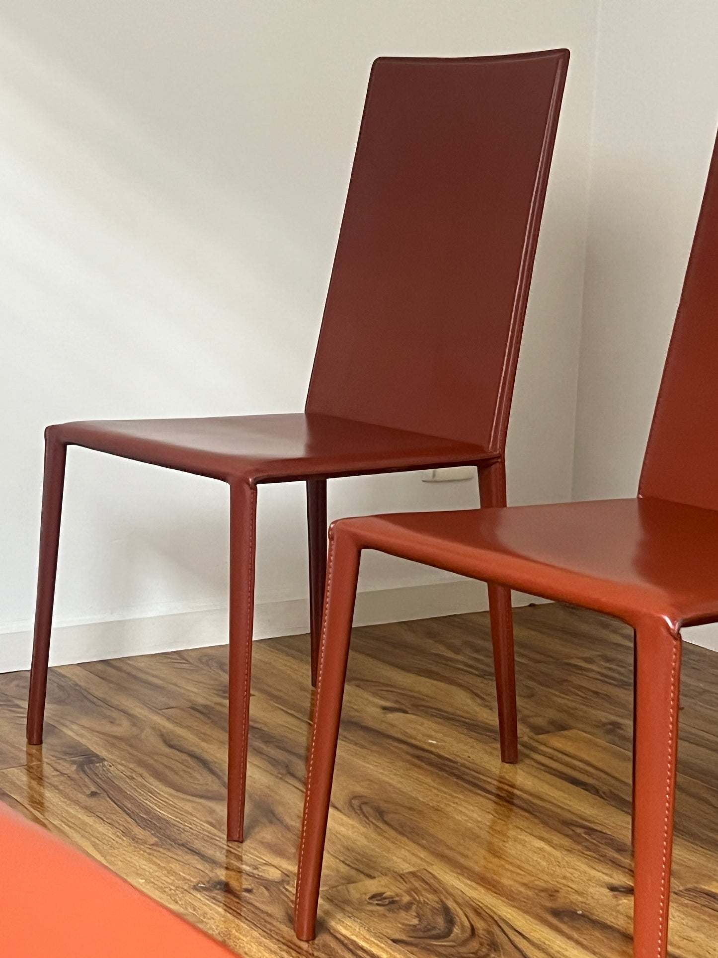 Brick-Red Leather 'Norma' Chairs by Arper, Italy (Set of 6)