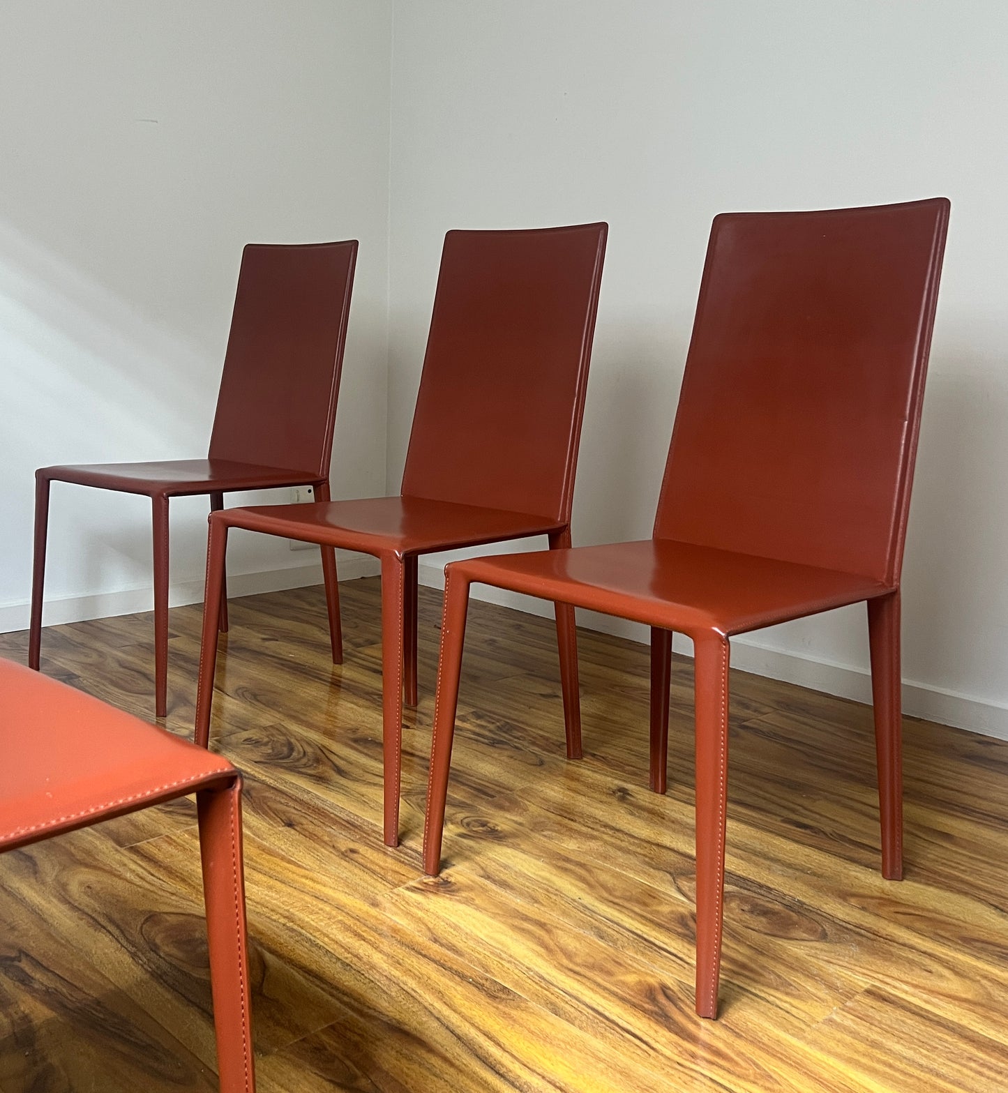 Brick-Red Leather 'Norma' Chairs by Arper, Italy (Set of 6)