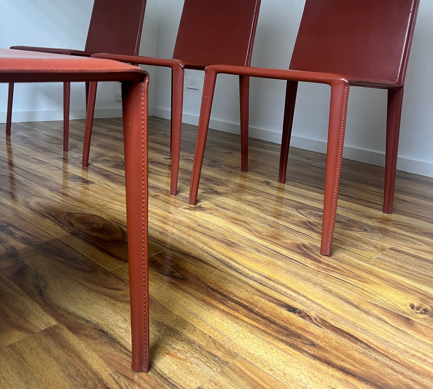 Brick-Red Leather 'Norma' Chairs by Arper, Italy (Set of 6)