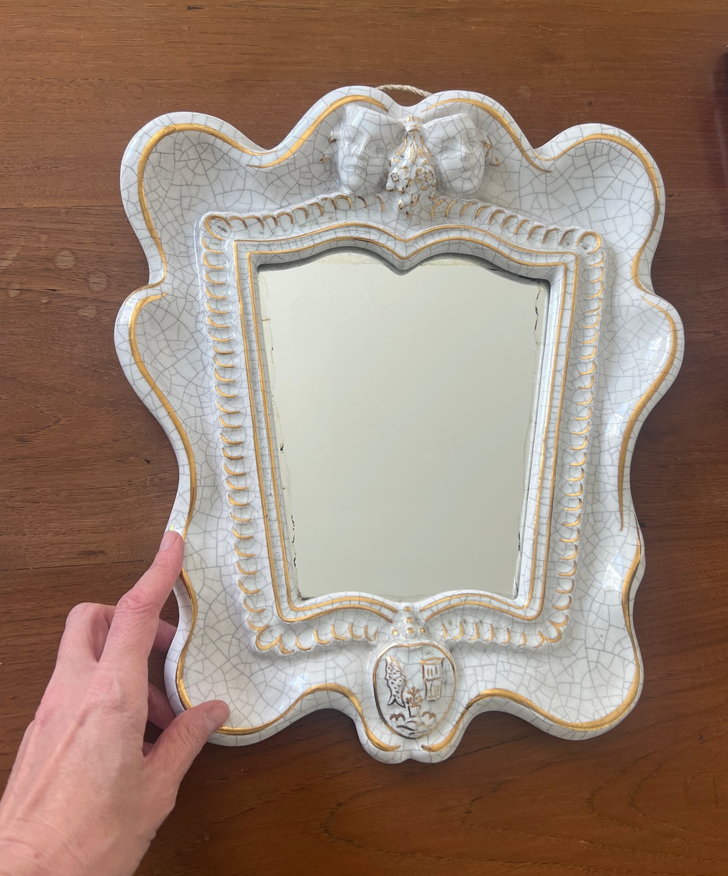 Scalloped Ceramic Mirror, Austria 1930s