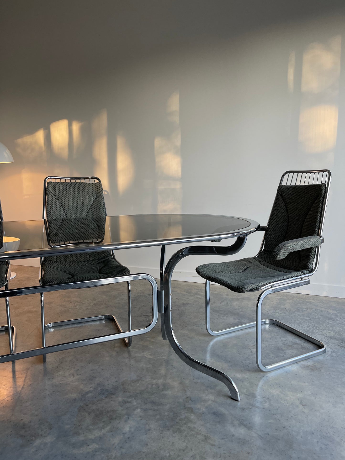 - Chrome & Smoked Glass Dining Table - Gastone Rinaldi for Rima, 70's.