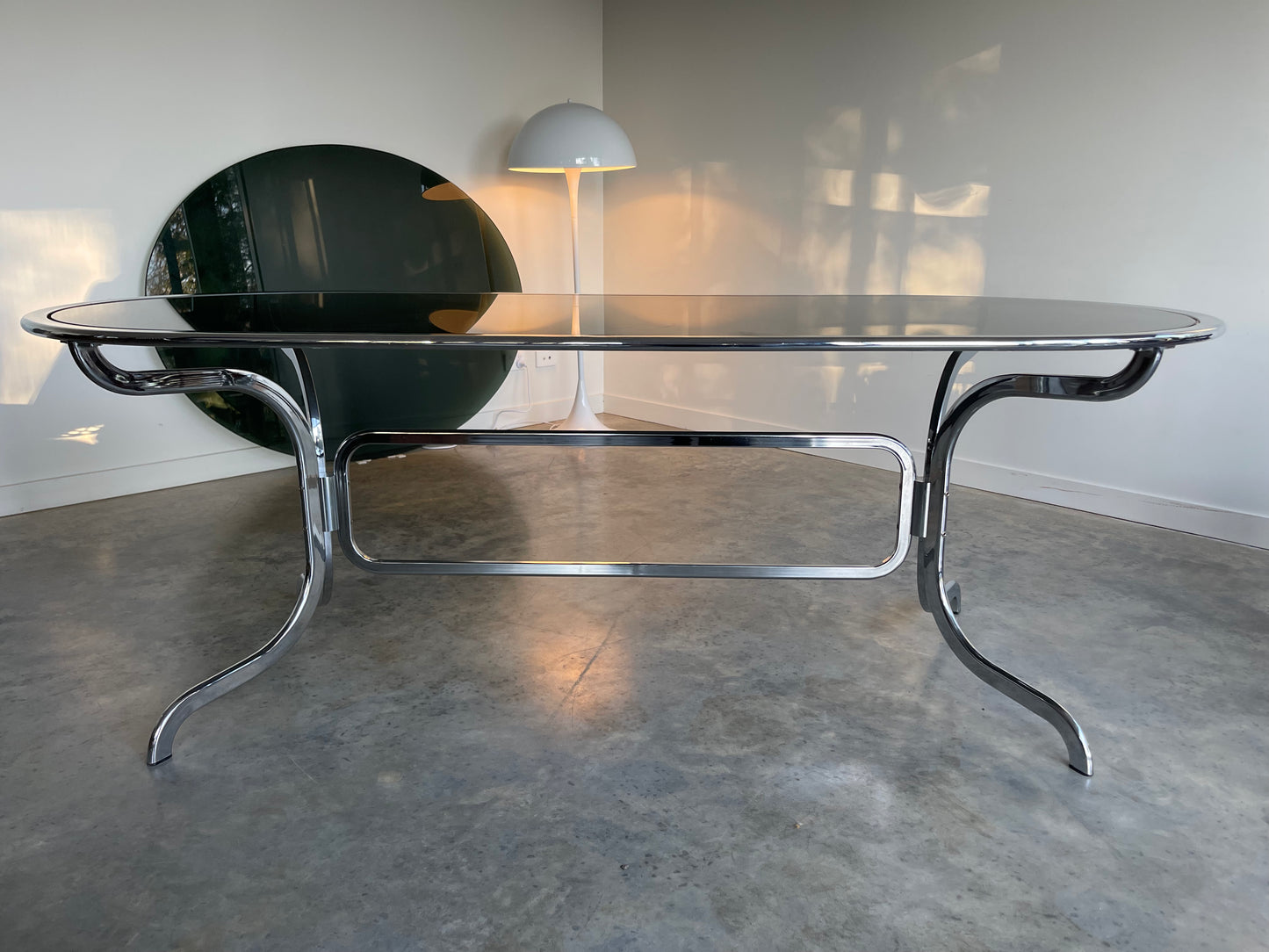 - Chrome & Smoked Glass Dining Table - Gastone Rinaldi for Rima, 70's.