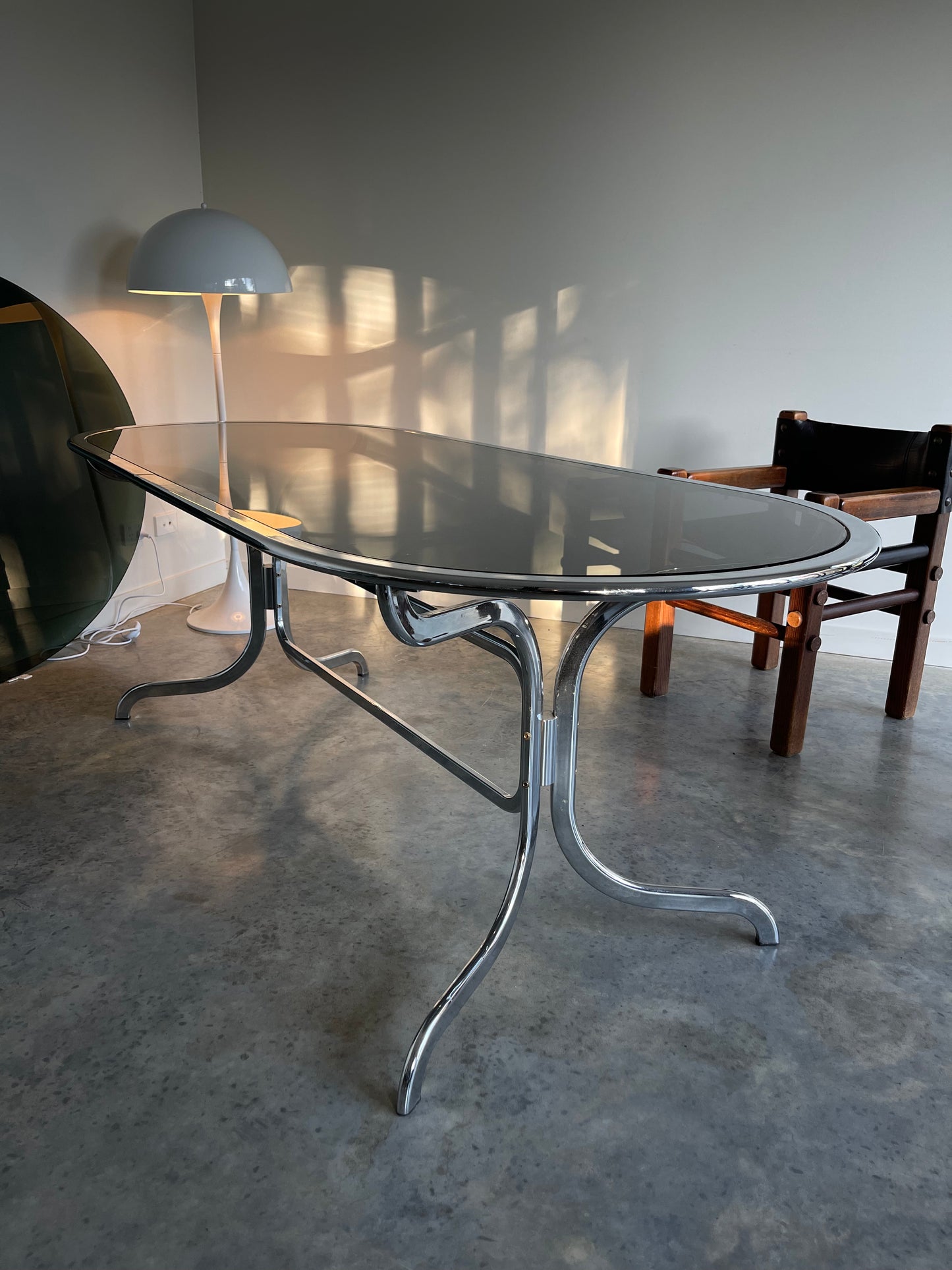 - Chrome & Smoked Glass Dining Table - Gastone Rinaldi for Rima, 70's.