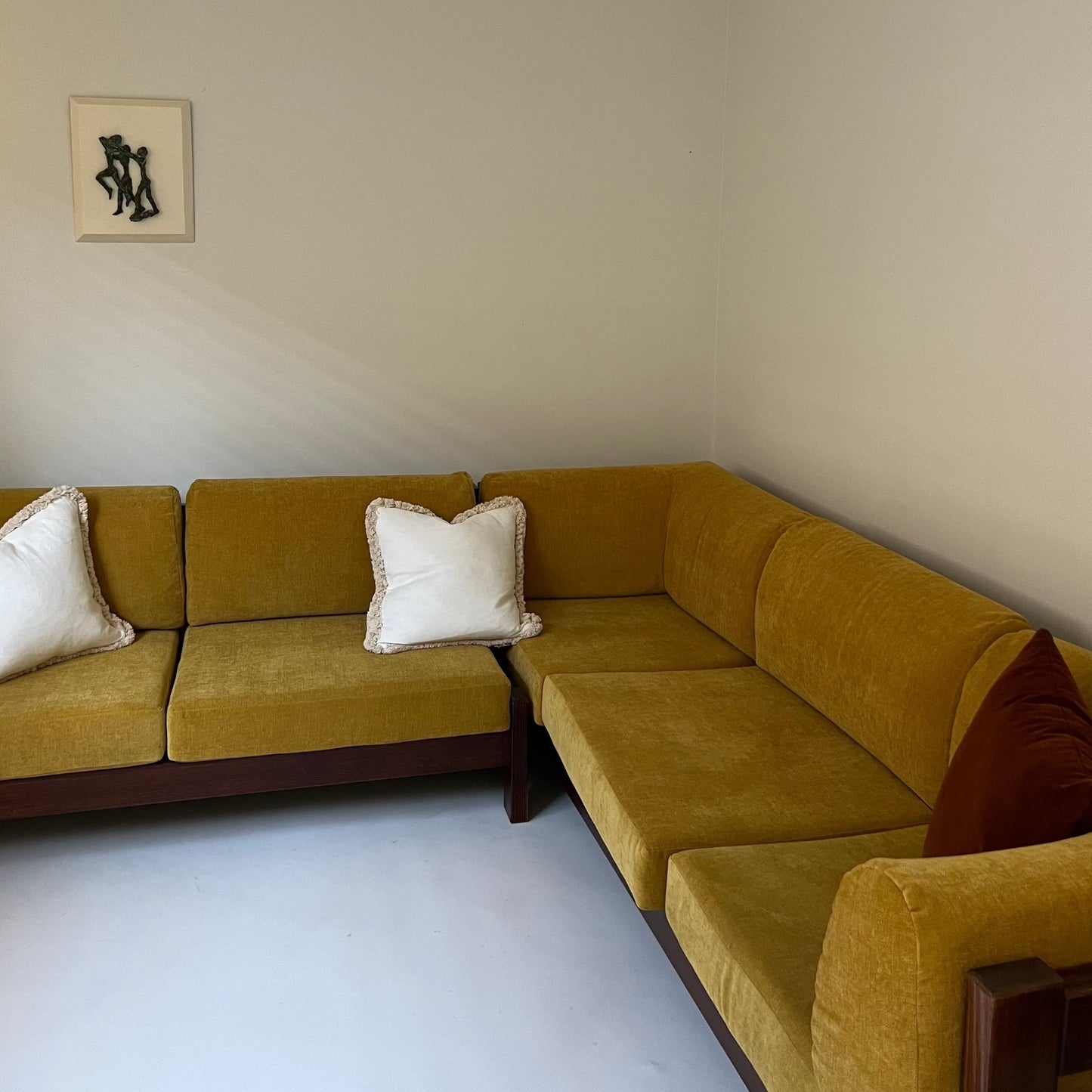 Mustard Velvet Modular Sofa & Ottoman Set