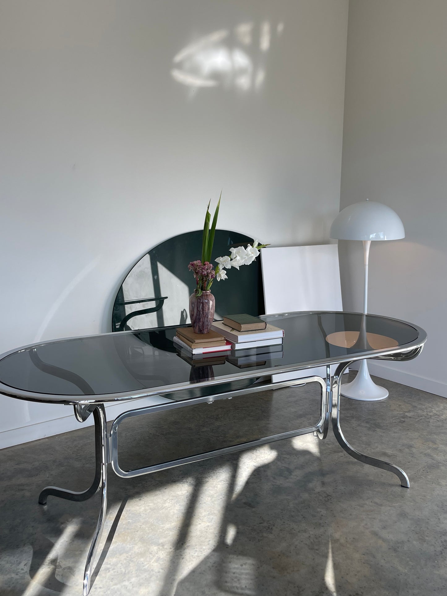 - Chrome & Smoked Glass Dining Table - Gastone Rinaldi for Rima, 70's.