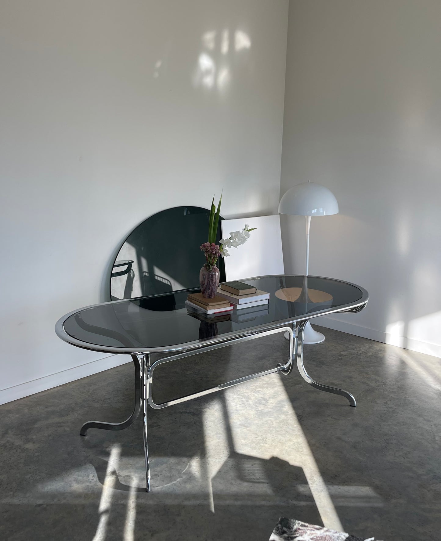 - Chrome & Smoked Glass Dining Table - Gastone Rinaldi for Rima, 70's.