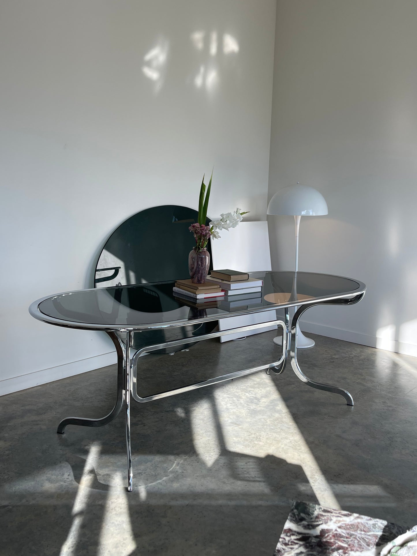 - Chrome & Smoked Glass Dining Table - Gastone Rinaldi for Rima, 70's.