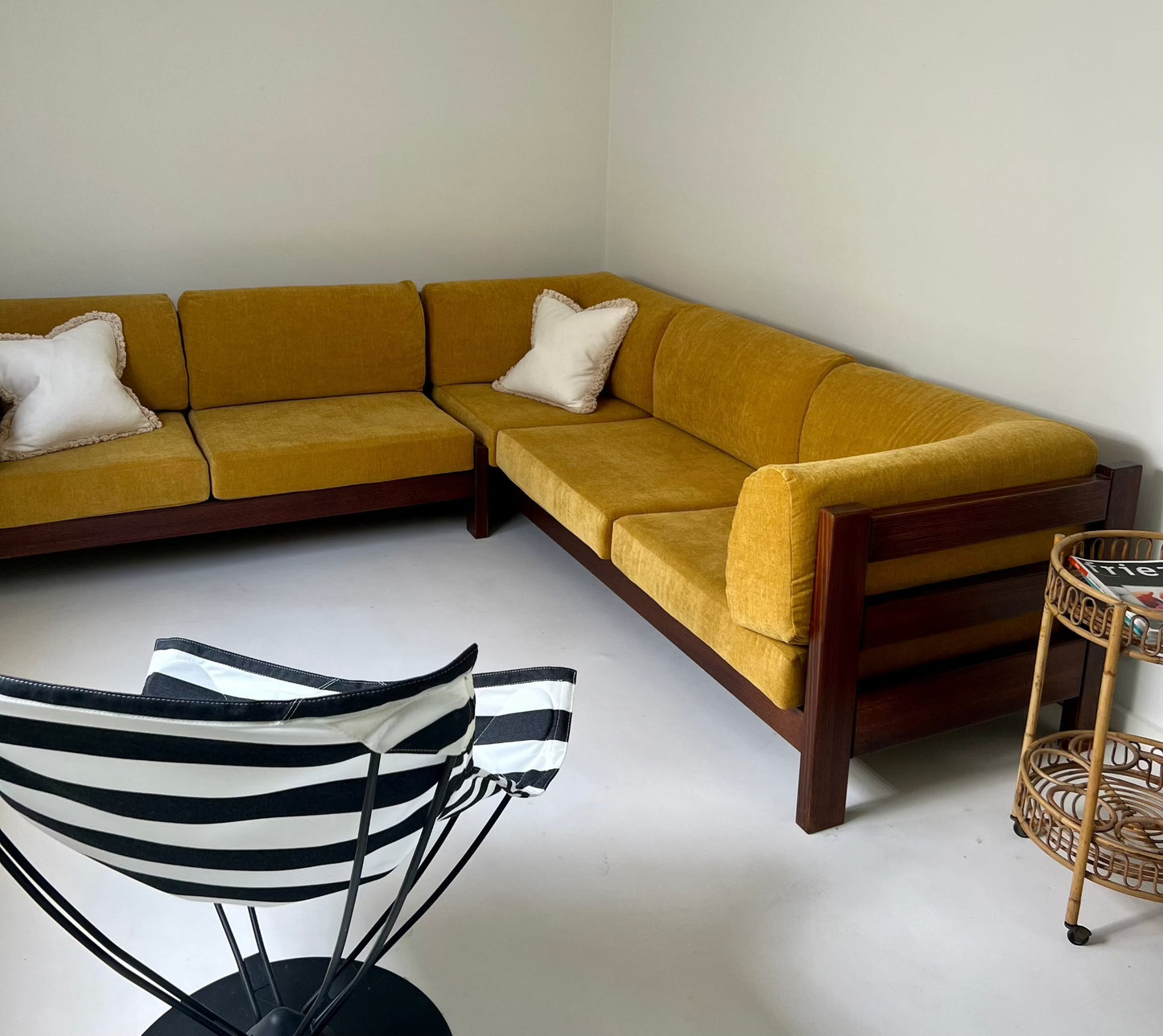 Mustard Velvet Modular Sofa & Ottoman Set